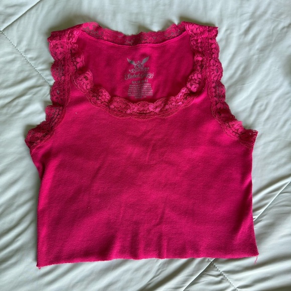 SHEIN Pink, Green, and White Crop Top Tanks One Shoulder Lace Bundle - Picture 4 of 8